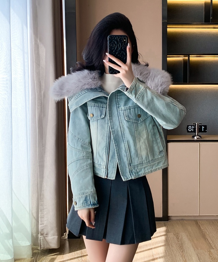 Casual chanelstyle thick coat plus cotton denim cotton coat