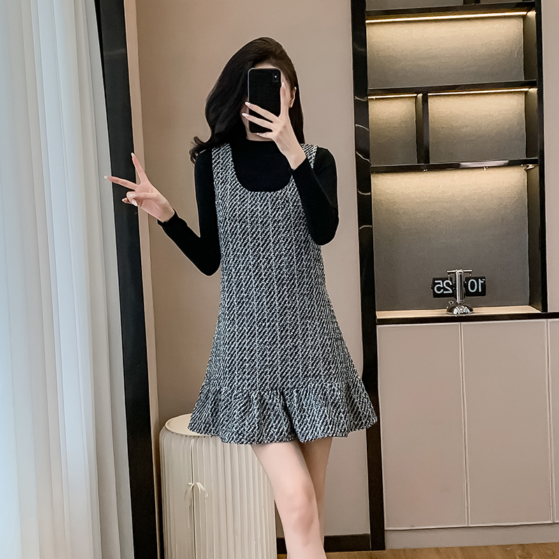 Sweet chanelstyle sweater temperament dress 2pcs set