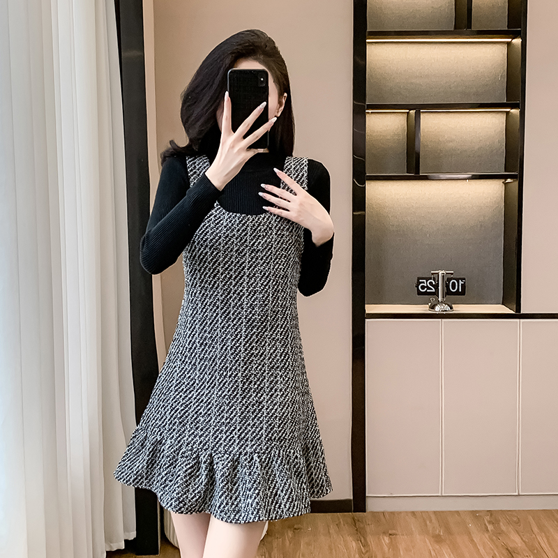 Sweet chanelstyle sweater temperament dress 2pcs set