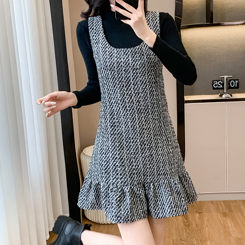 Sweet chanelstyle sweater temperament dress 2pcs set