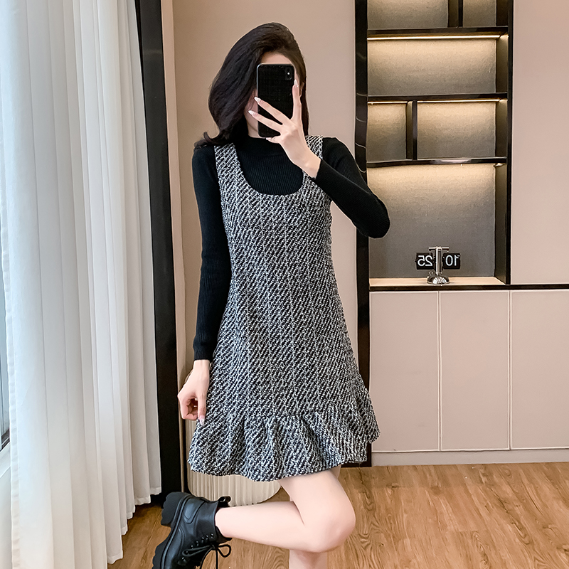 Sweet chanelstyle sweater temperament dress 2pcs set