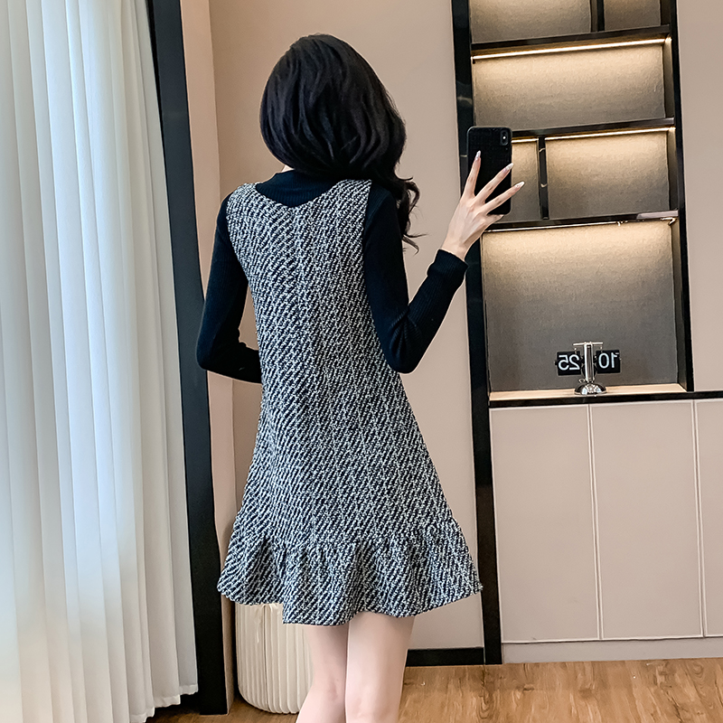 Sweet chanelstyle sweater temperament dress 2pcs set