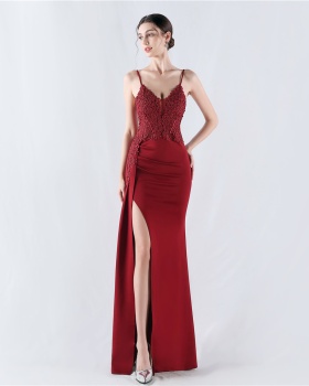 Pinched waist wedding formal dress rhinestone evening dress