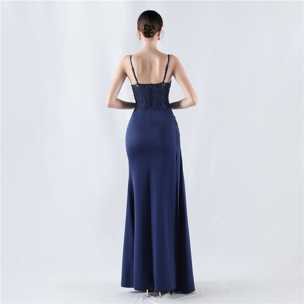 Pinched waist wedding formal dress rhinestone evening dress