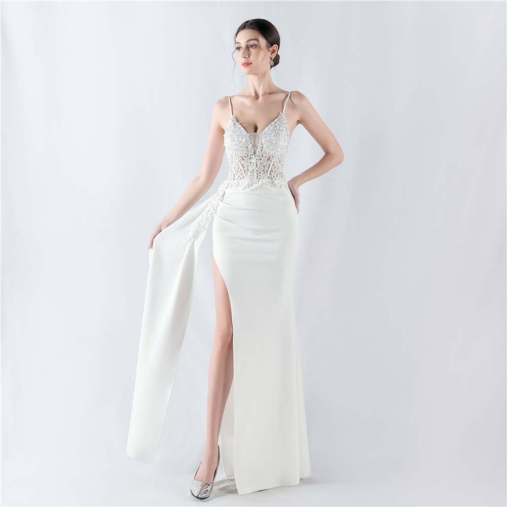 Pinched waist wedding formal dress rhinestone evening dress