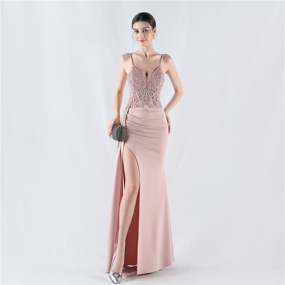 Pinched waist wedding formal dress rhinestone evening dress