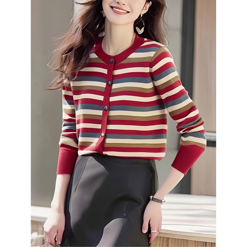 Bottoming Western style tops retro stripe small shirt