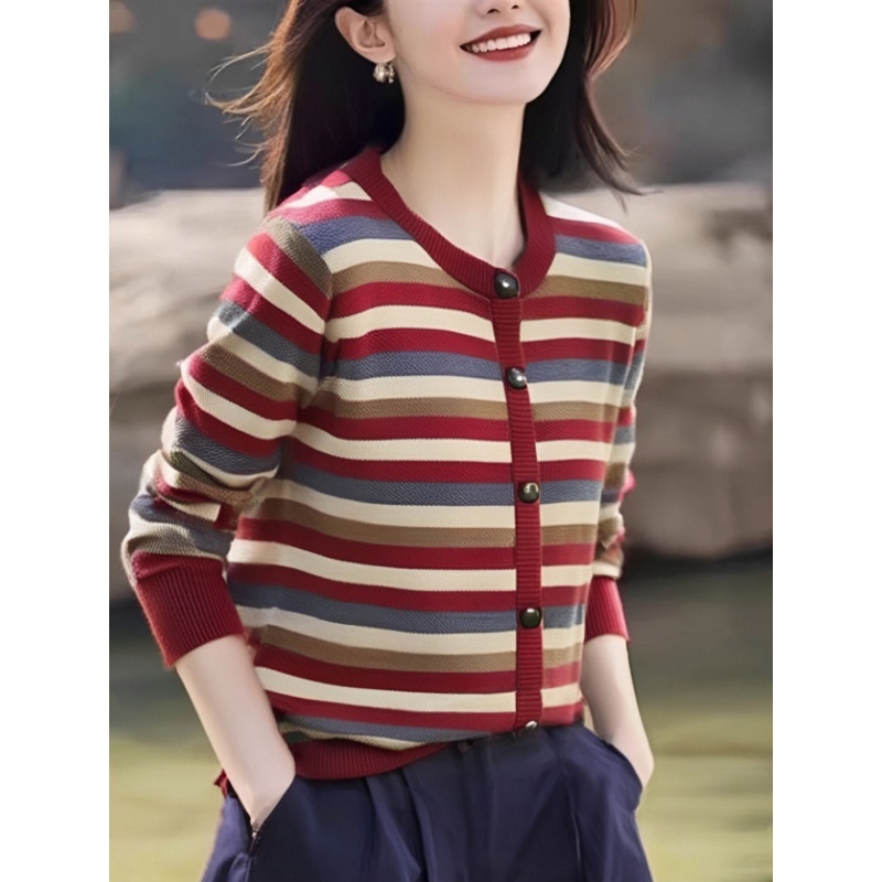 Bottoming Western style tops retro stripe small shirt