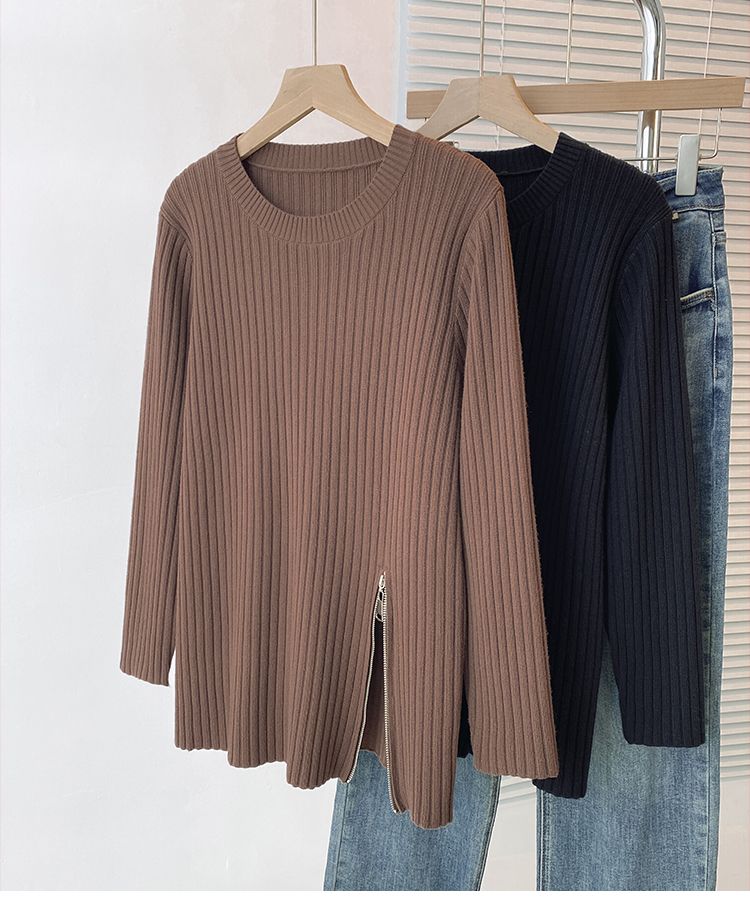 Inside the ride split sweater round neck tops for women