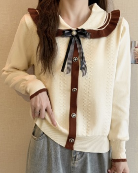 Knitted bow doll collar autumn and winter tops for women