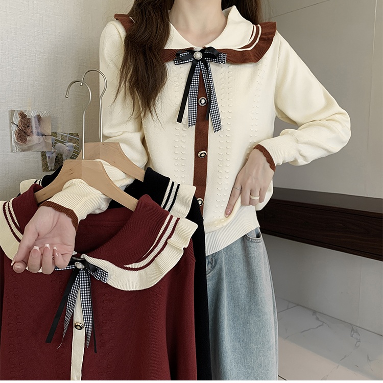 Knitted bow doll collar autumn and winter tops for women