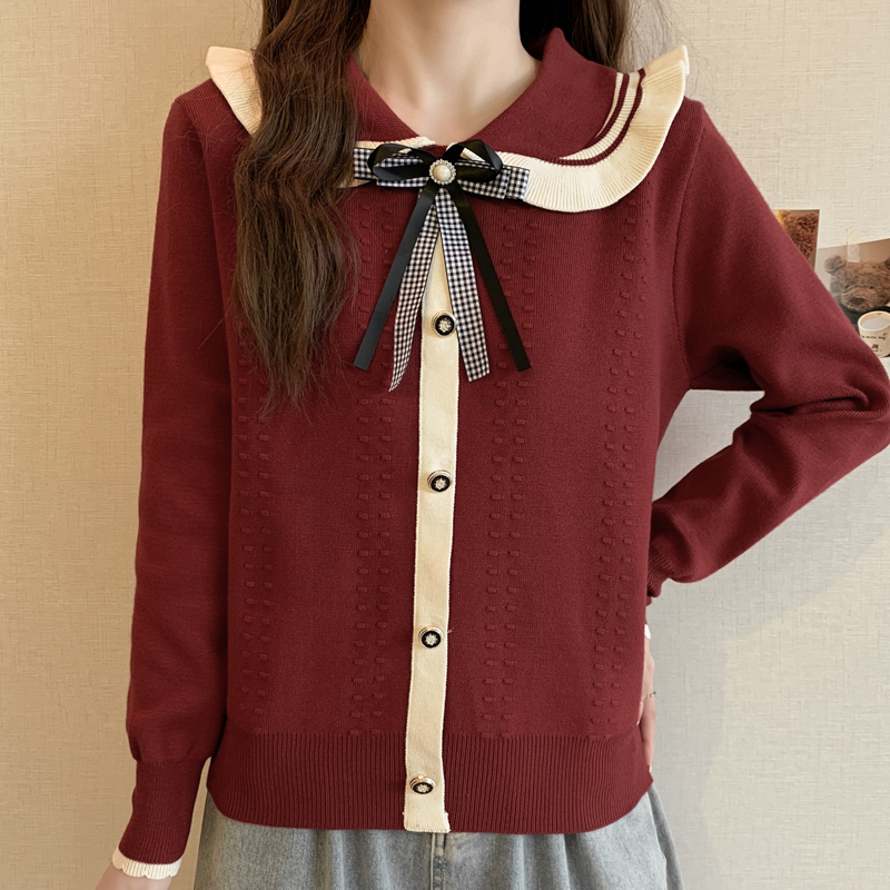 Knitted bow doll collar autumn and winter tops for women