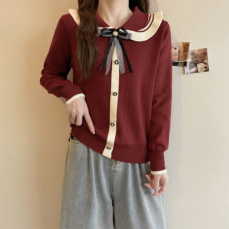 Knitted bow doll collar autumn and winter tops for women