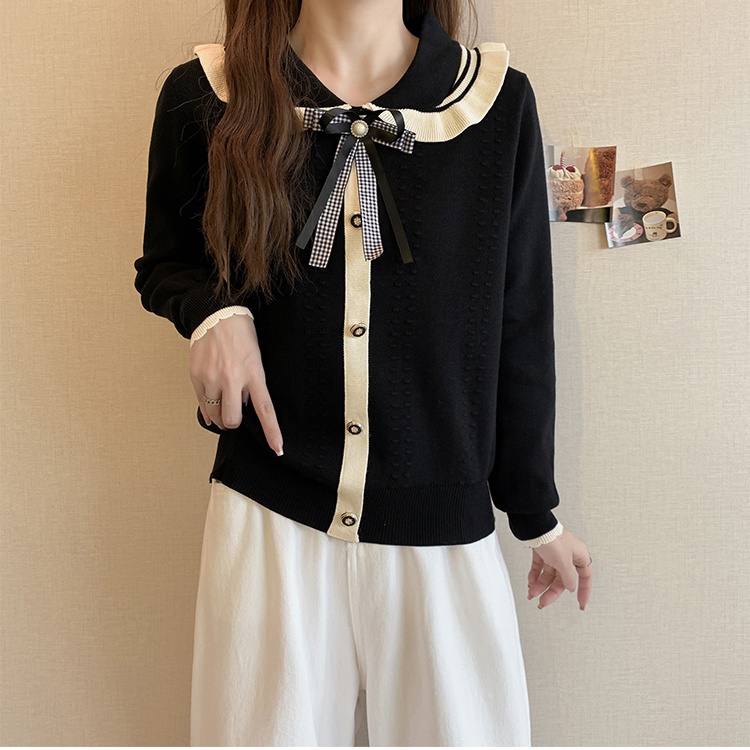 Knitted bow doll collar autumn and winter tops for women