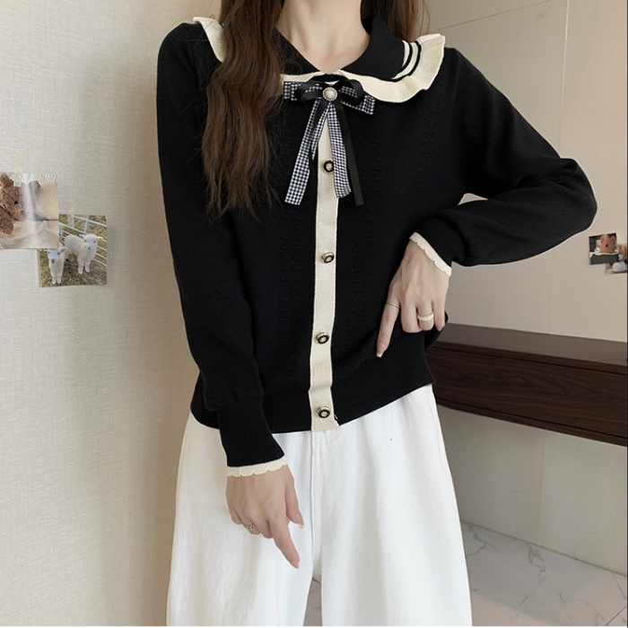 Knitted bow doll collar autumn and winter tops for women