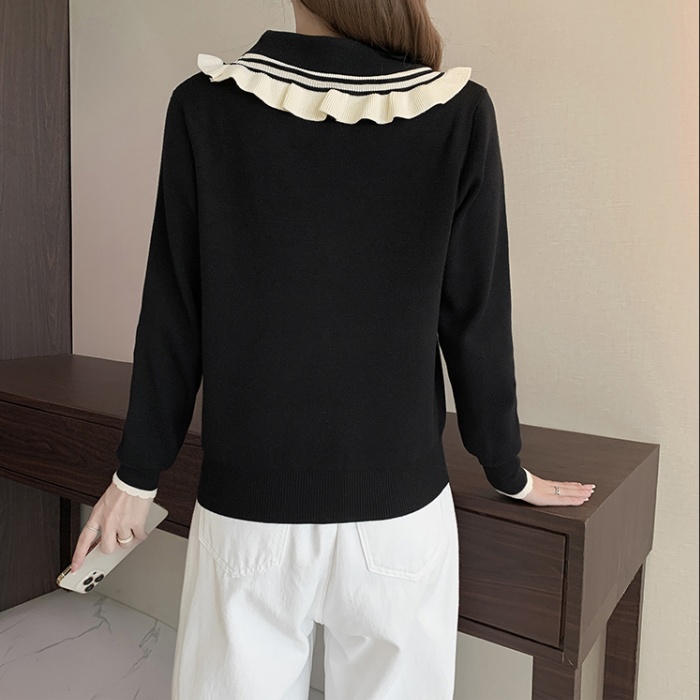 Knitted bow doll collar autumn and winter tops for women