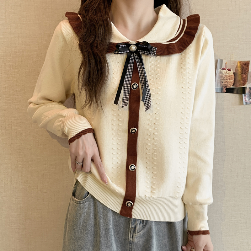 Knitted bow doll collar autumn and winter tops for women