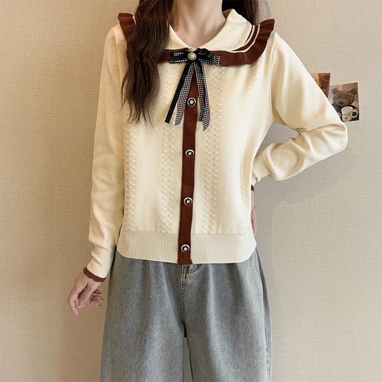 Knitted bow doll collar autumn and winter tops for women