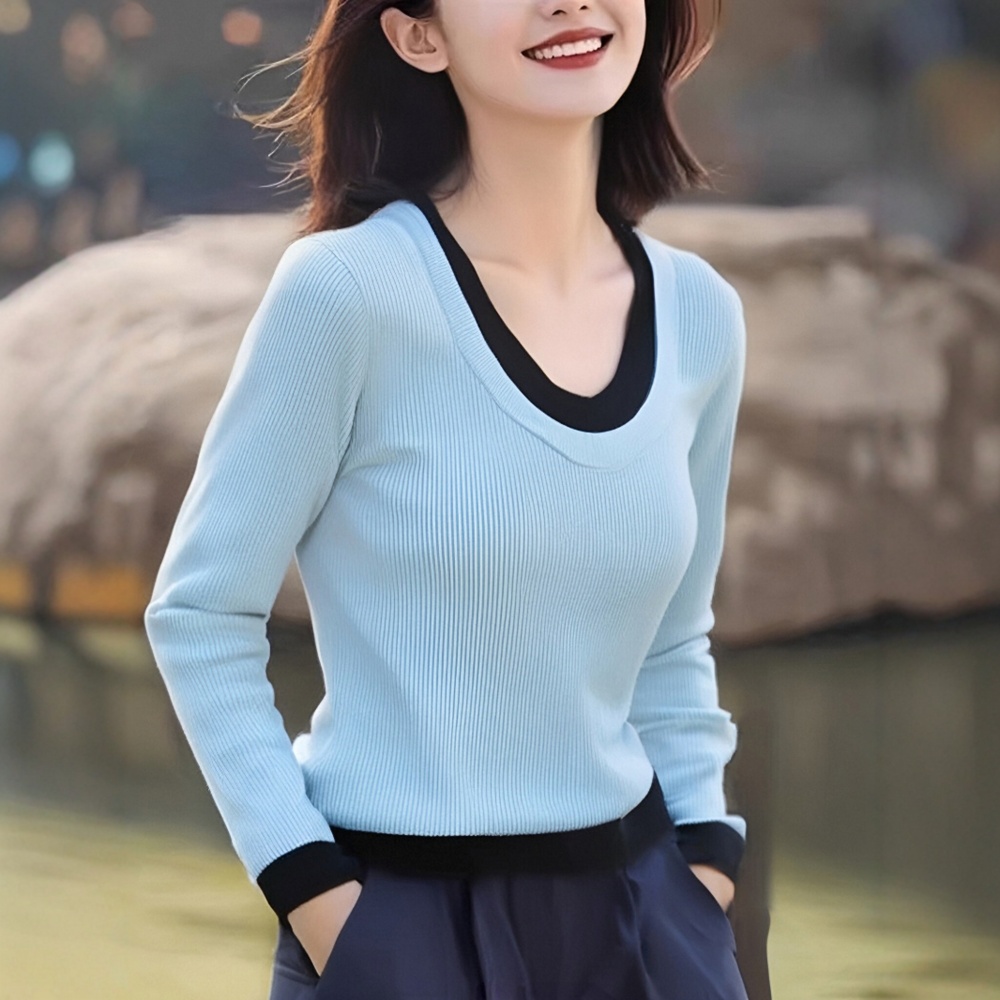 Splice slim knitted Pseudo-two sweater for women