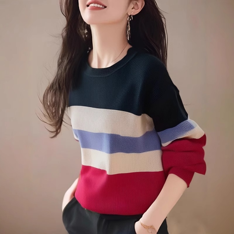 Autumn and winter sweater stripe tops for women