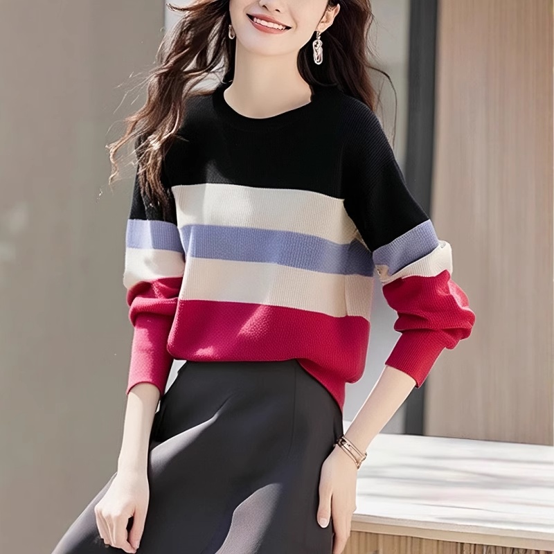 Autumn and winter sweater stripe tops for women