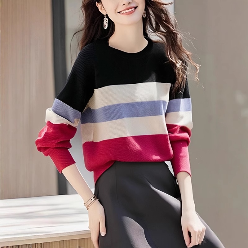 Autumn and winter sweater stripe tops for women