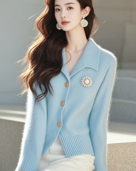 Korean style lapel cardigan knitted coat for women