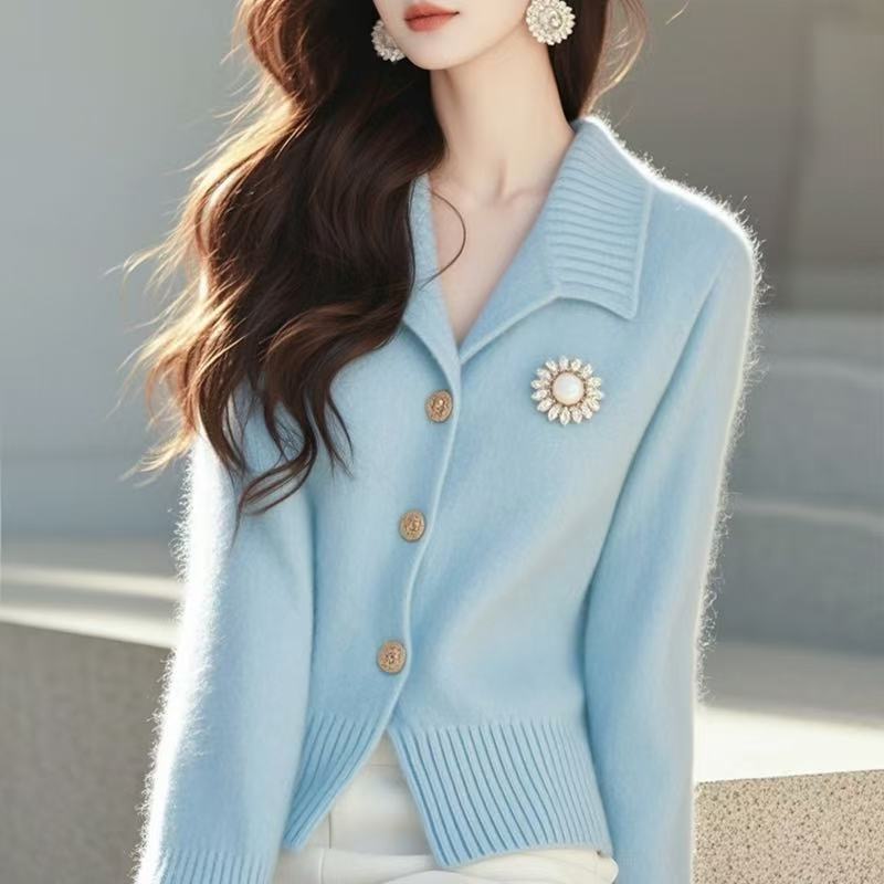 Korean style lapel cardigan knitted coat for women