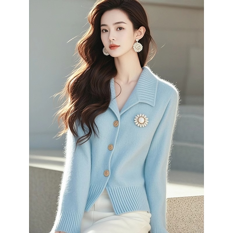 Korean style lapel cardigan knitted coat for women