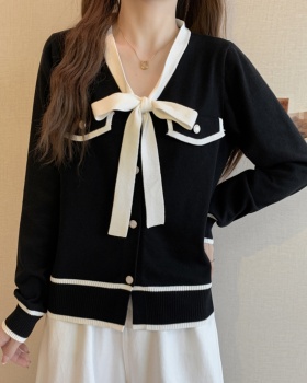 Chanelstyle long sleeve coat bow autumn and winter cardigan