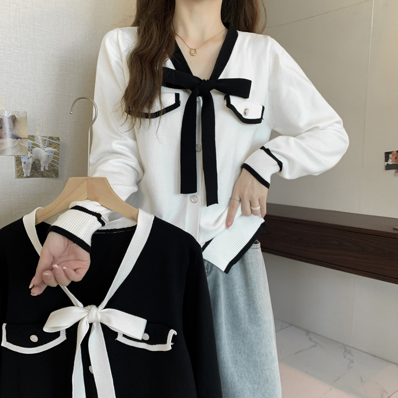 Chanelstyle long sleeve coat bow autumn and winter cardigan