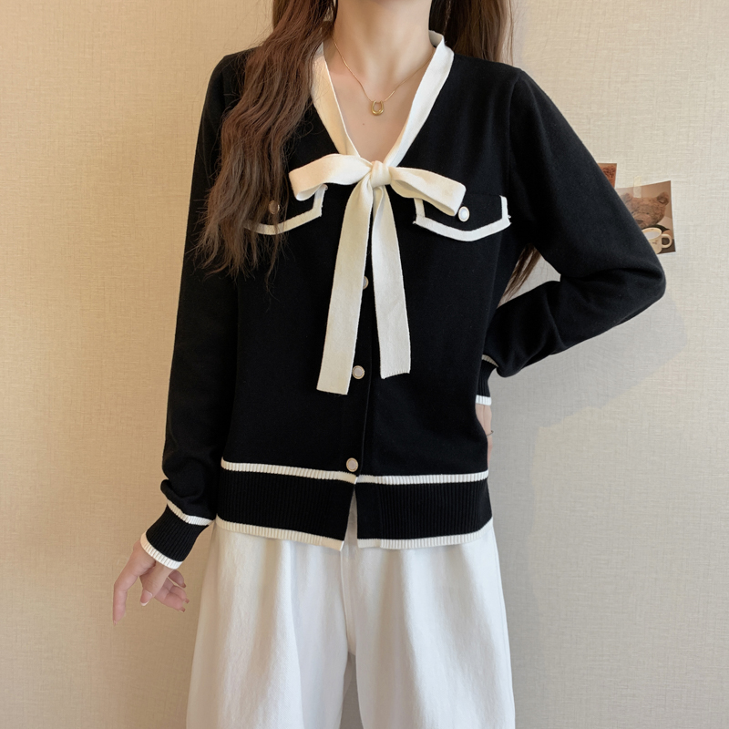 Chanelstyle long sleeve coat bow autumn and winter cardigan