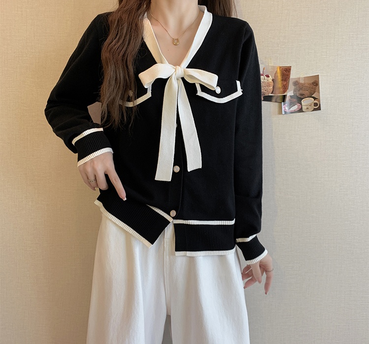 Chanelstyle long sleeve coat bow autumn and winter cardigan