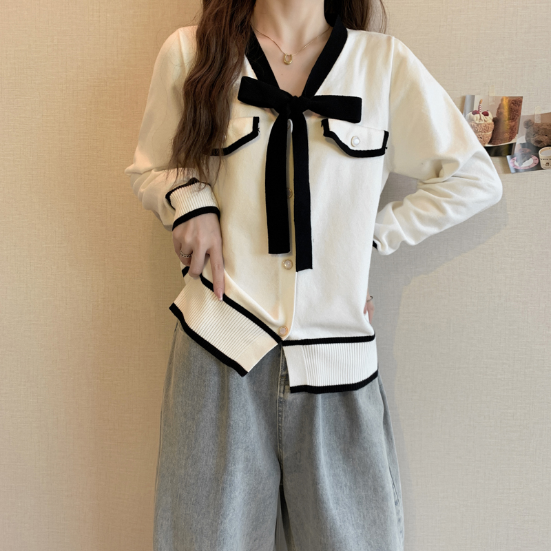 Chanelstyle long sleeve coat bow autumn and winter cardigan