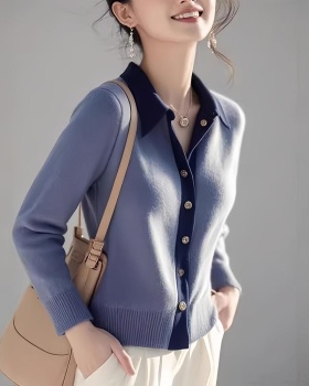 Blue knitted tops unique France style cardigan for women