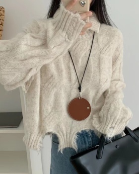 Colors holes lapel sweater irregular Casual lazy tops