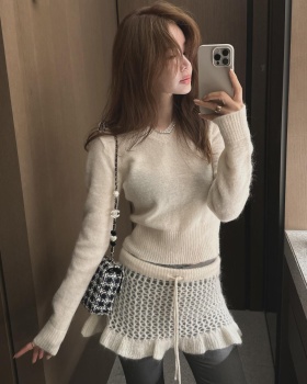 Short mohair irregular sweater Korean style loose skirt a set