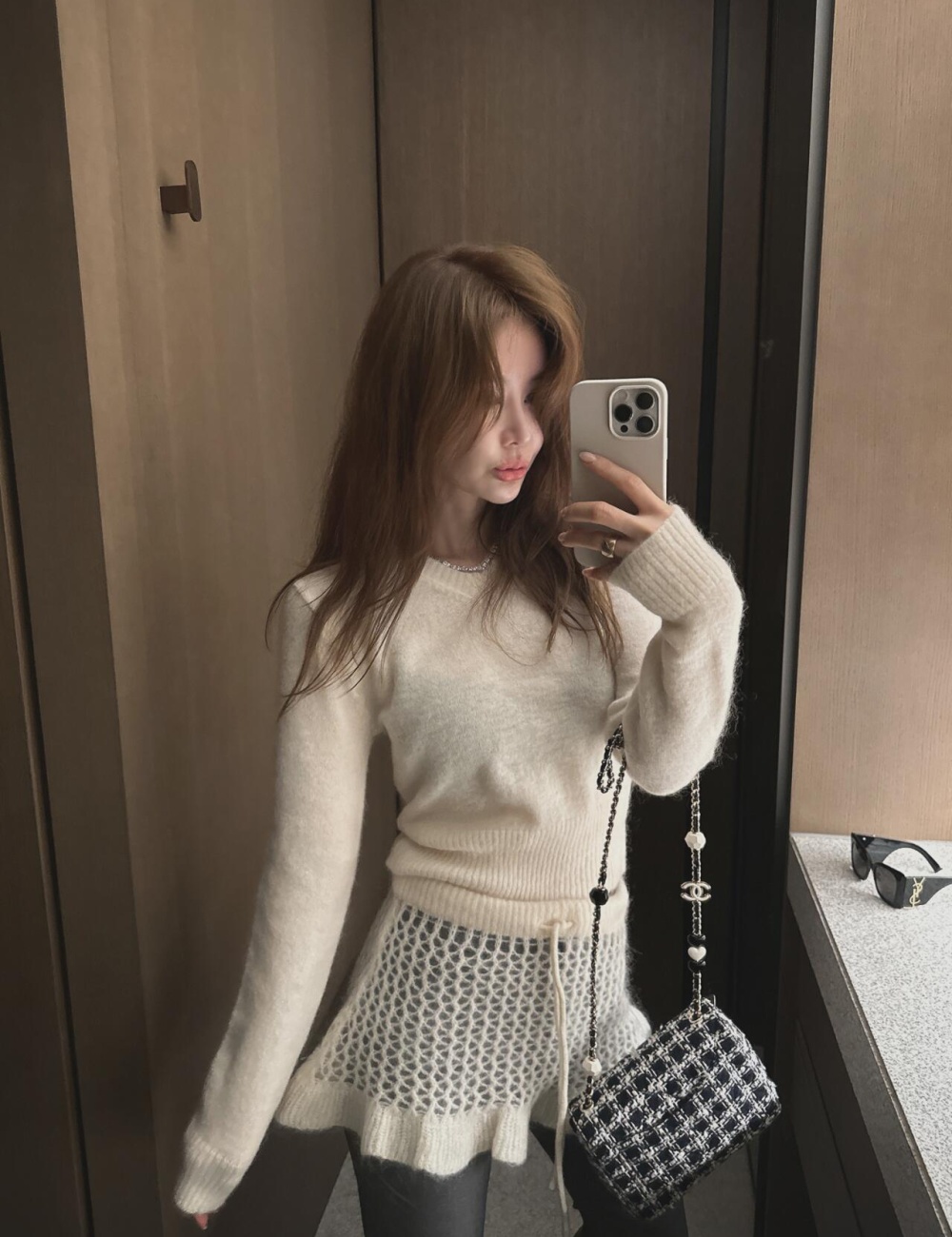 Short mohair irregular sweater Korean style loose skirt a set