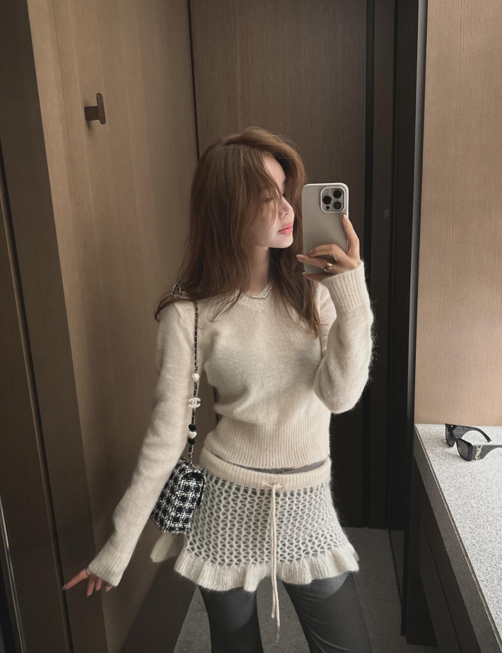 Short mohair irregular sweater Korean style loose skirt a set