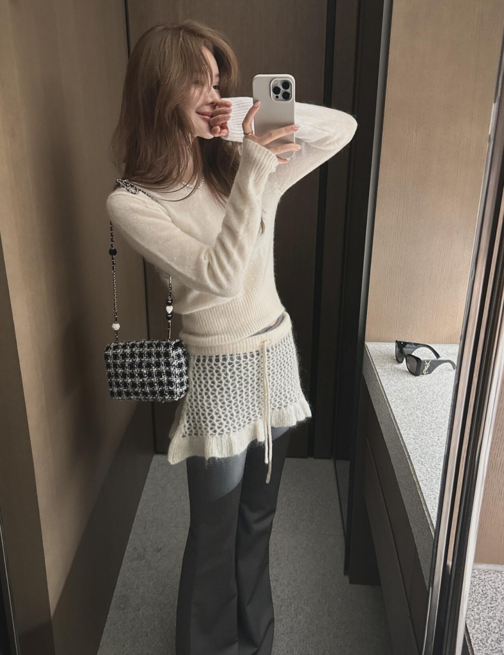 Short mohair irregular sweater Korean style loose skirt a set