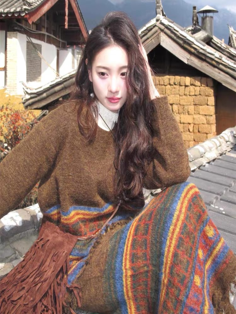 Autumn and winter skirt loose sweater 2pcs set for women