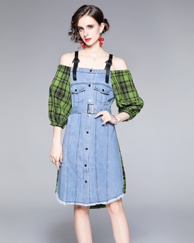 Autumn and winter splice strap dress denim dress