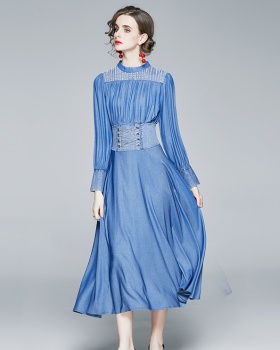 Denim A-line beautiful long sleeve dress for women