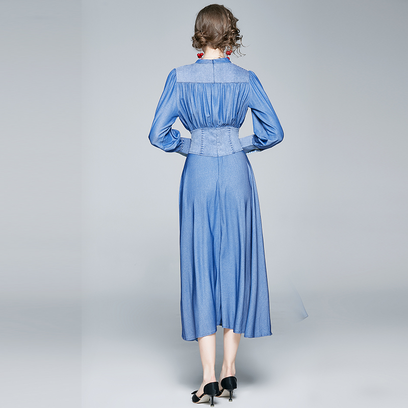 Denim A-line beautiful long sleeve dress for women