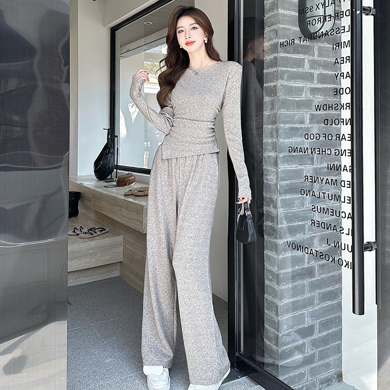 Fashion wide leg pants Casual T-shirt a set for women