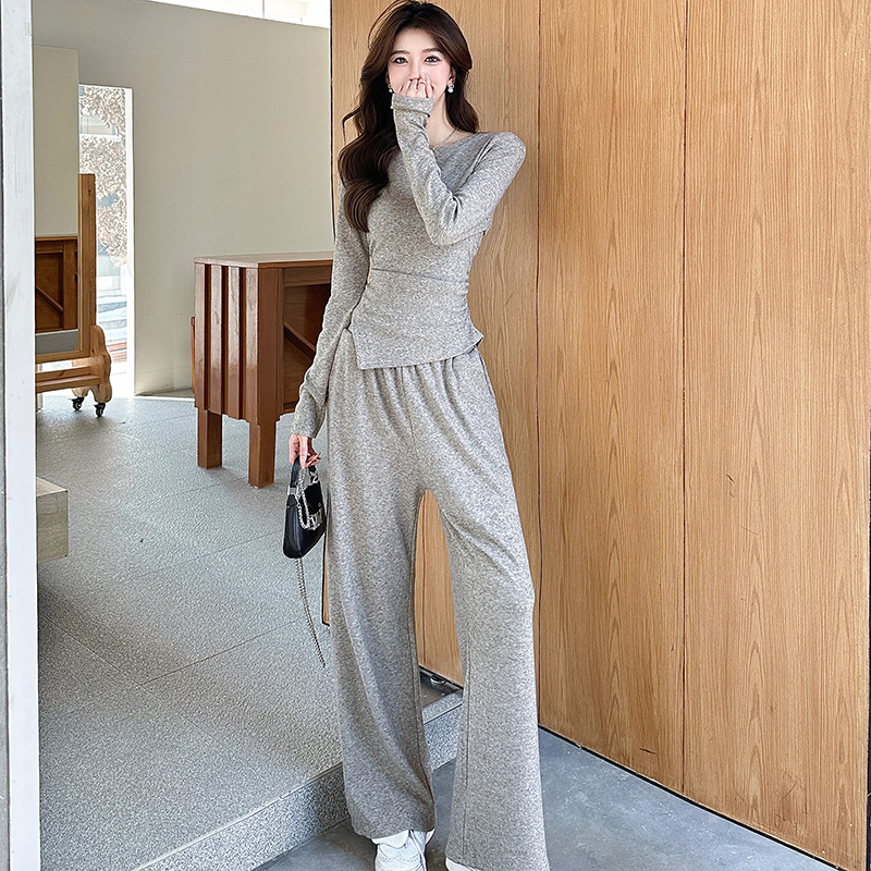 Fashion wide leg pants Casual T-shirt a set for women