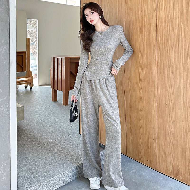 Fashion wide leg pants Casual T-shirt a set for women