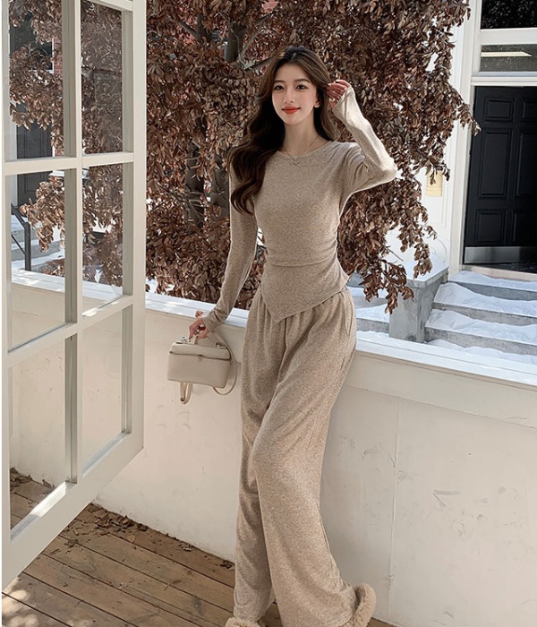 Fashion wide leg pants Casual T-shirt a set for women