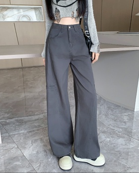 Mopping gray wide leg pants large pockets splice long pants