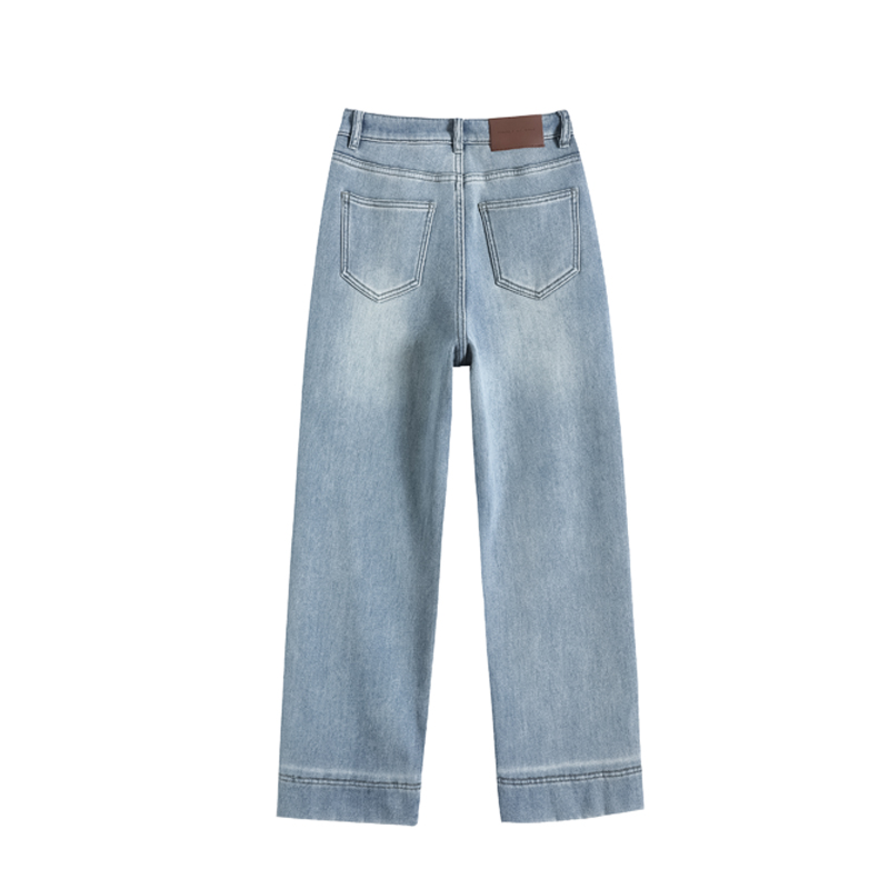 Denim straight pants navy-blue all-match pants